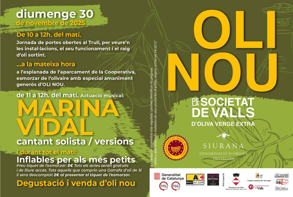 Aquest diumenge arriba la Festa de l?Oli Nou 2025 a Valls amb una collita de qualitat i un preu m&eacute;s accessible